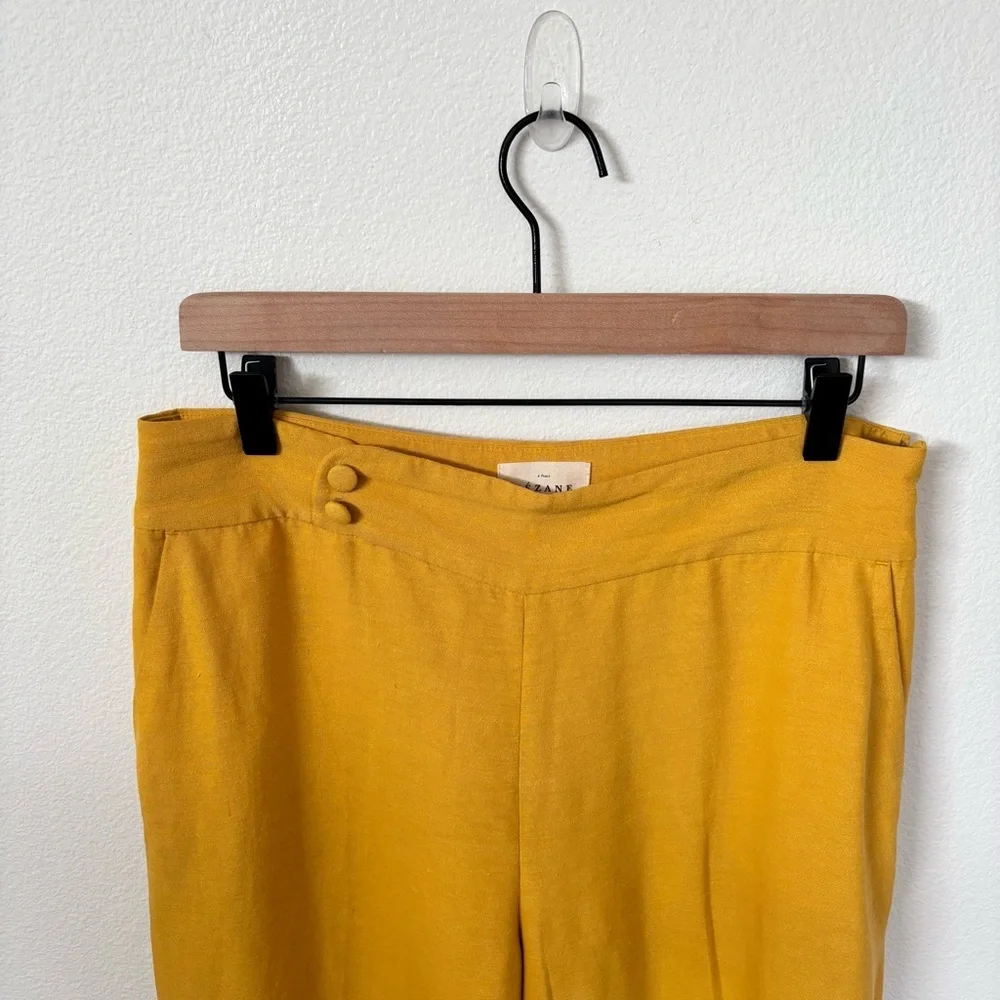 Sezane Georges Dress Pants Tailored Pleated Linen Mustard Yellow Size 8 Fr 40